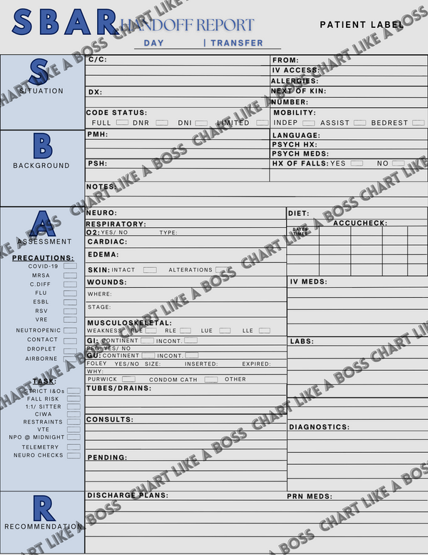 SBAR Handoff Report Sheet (BLUE)