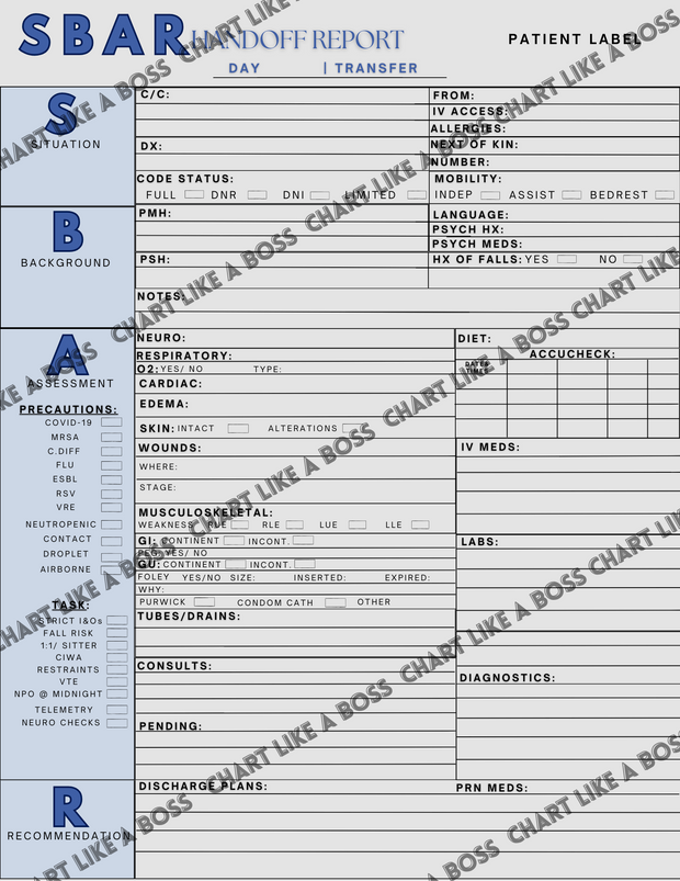 SBAR Handoff Report Sheet (BLUE)