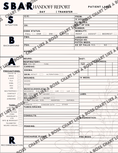 SBAR (PINK) HANDOFF REPORT SHEET