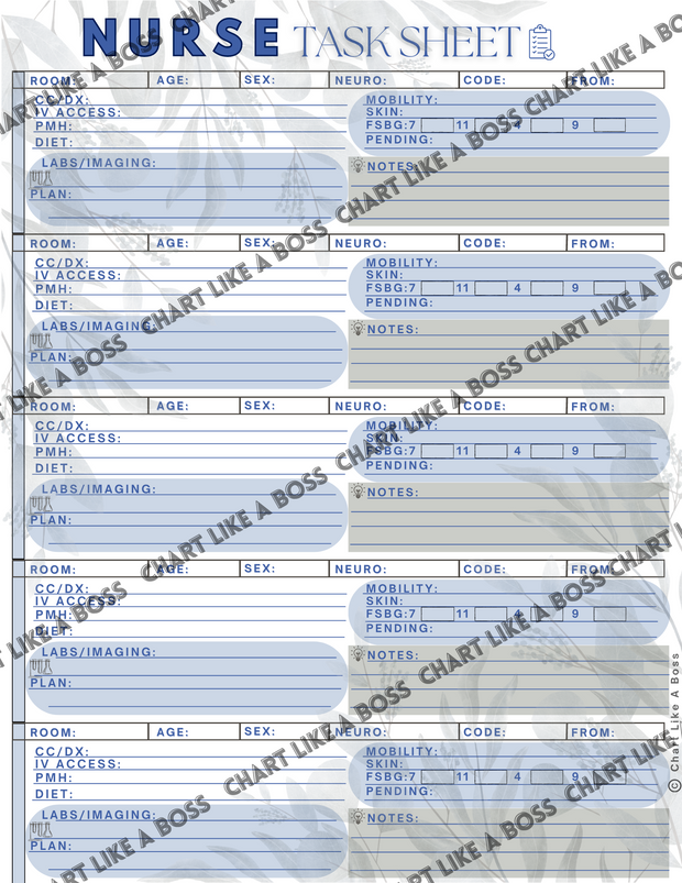 5 Patient FLOWER Printable Task Sheet