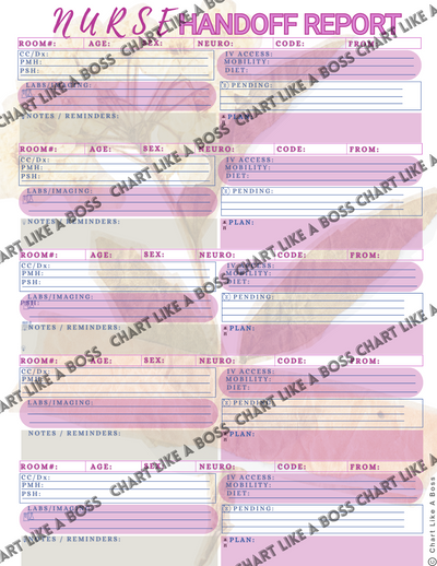 5 Patient PINK Printable Handoff Report Sheet